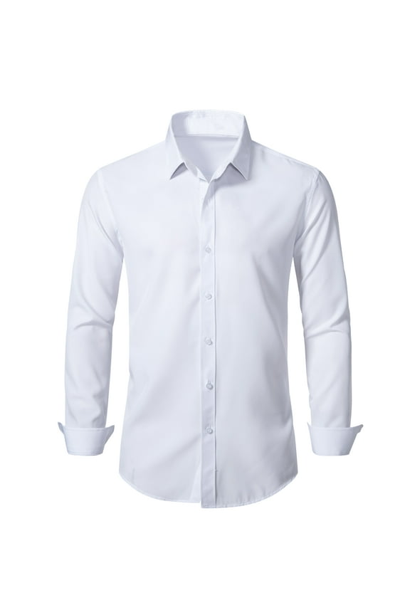 Men's Slim Fit Stretch Dress Shirt Solid Color Microelastic Long Sleeve Casual Soft Business Button Up Shirts