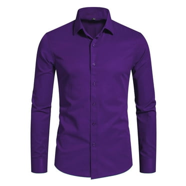 Men's Slim Fit Stretch Dress Shirt Solid Color Microelastic Long Sleeve Casual Soft Business Button Up Shirts