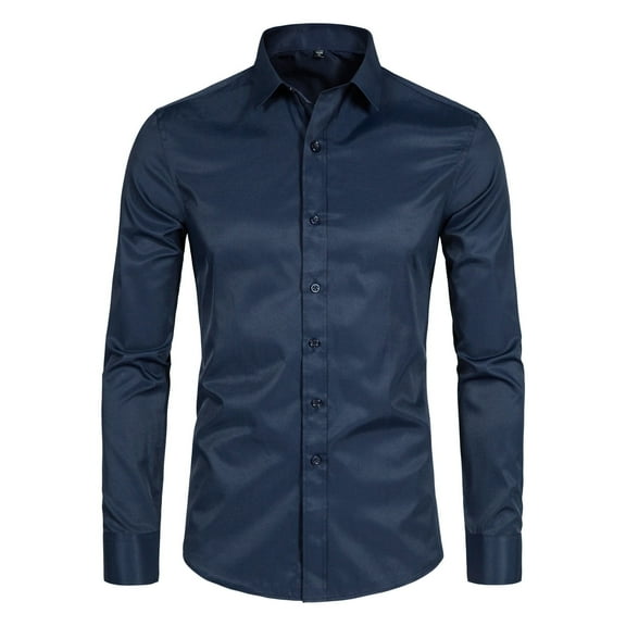 Men's Slim Fit Stretch Dress Shirt Solid Color Microelastic Long Sleeve Casual Soft Business Button Up Shirts
