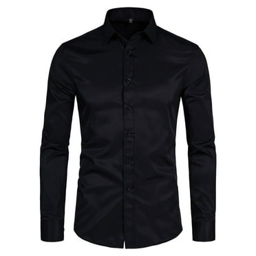 Men's Slim Fit Stretch Dress Shirt Solid Color Microelastic Long Sleeve Casual Soft Business Button Up Shirts