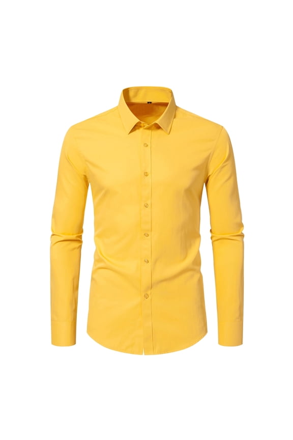 Men's Slim Fit Stretch Dress Shirt Solid Color Microelastic Long Sleeve Casual Soft Business Button Up Shirts