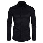 Men's Slim Fit Stretch Dress Shirt Solid Color Microelastic Long Sleeve Casual Soft Business Button Up Shirts