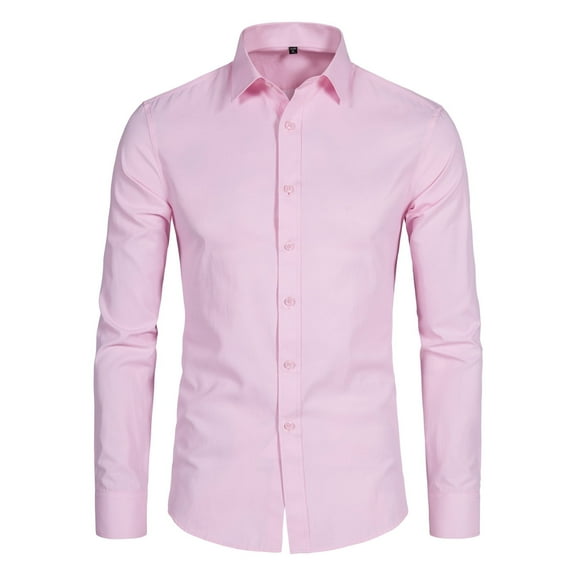 Men's Slim Fit Stretch Dress Shirt Solid Color Microelastic Long Sleeve Casual Soft Business Button Up Shirts