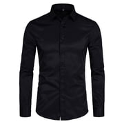 Men's Slim Fit Stretch Dress Shirt Solid Color Microelastic Long Sleeve Casual Soft Business Button Up Shirts