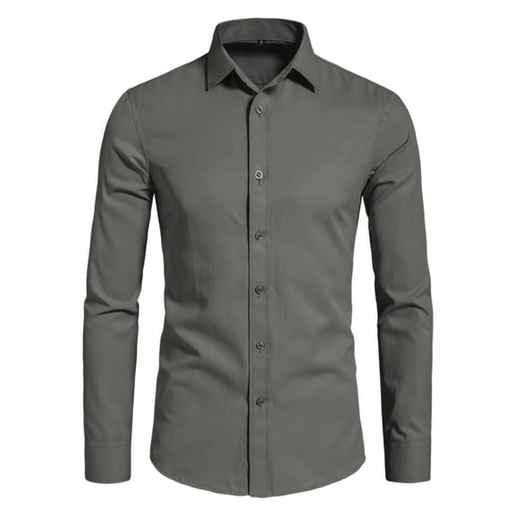 Men's Slim Fit Stretch Dress Shirt Solid Color Microelastic Long Sleeve Casual Soft Business Button Up Shirts