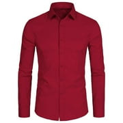 Mens Slim Fit Stretch Dress Shirt Solid Color Microelastic Long Sleeve Casual Soft Business Button Up Shirts