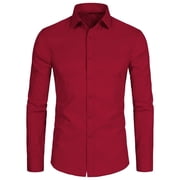 Mens Slim Fit Stretch Dress Shirt Solid Color Microelastic Long Sleeve Casual Soft Business Button Up Shirts