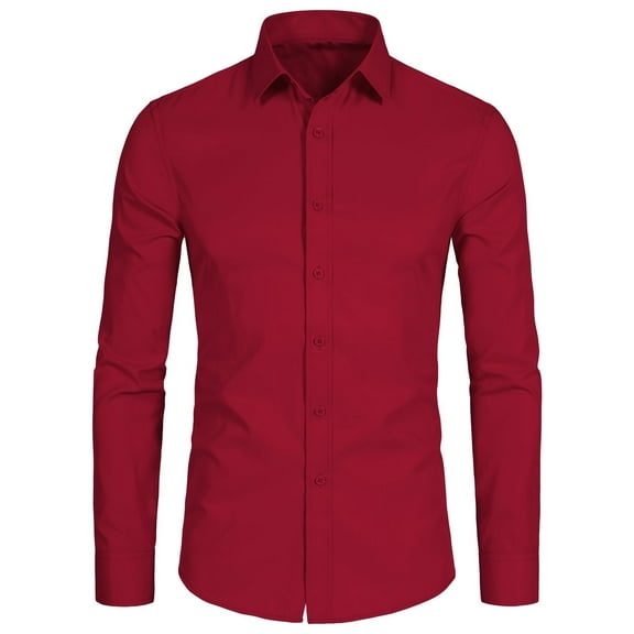 Men's Slim Fit Stretch Dress Shirt Solid Color Microelastic Long Sleeve Casual Soft Business Button Up Shirts