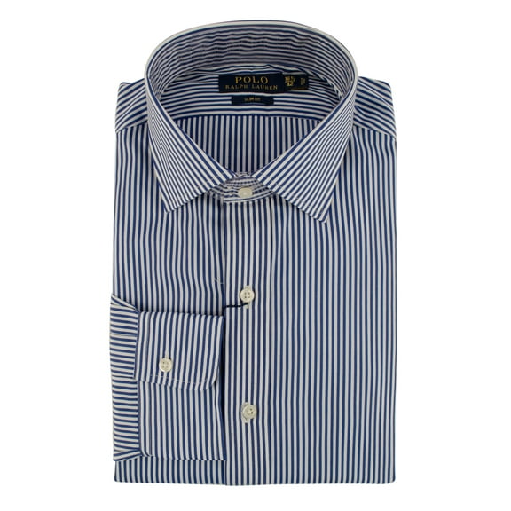 Men's Slim Fit Striped Poplin Dress Shirt BluW 17.5" (44cm)