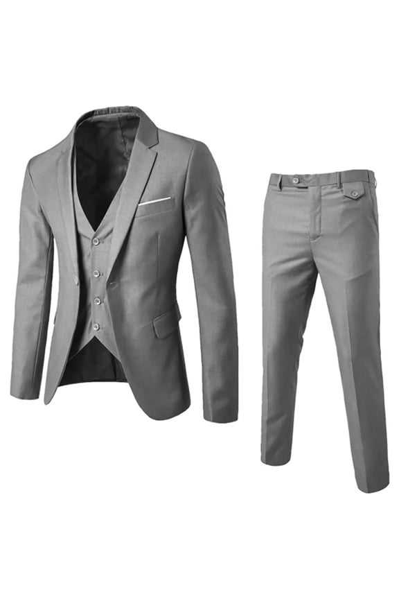 Men’s Slim Fit Suit One Button 3-Piece Blazer Dress Business Wedding Party Jacket Vest & Pant Big and Tall Size M-6XL Gray