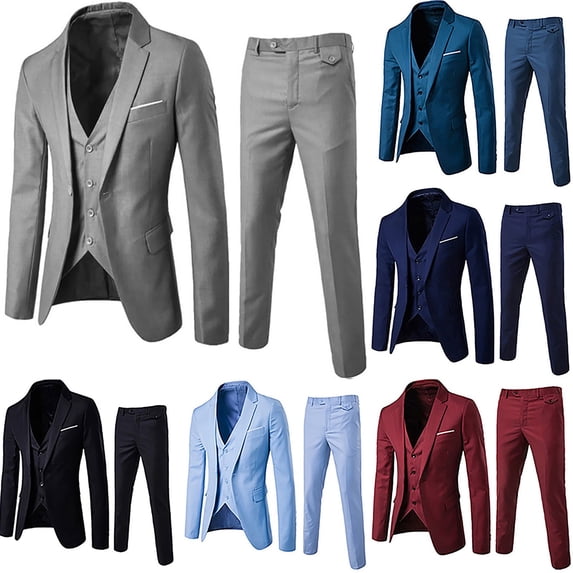 Men’s Slim Fit Suit One Button 3-Piece Blazer Dress Business Wedding Party Jacket Vest & Pant Big and Tall Size M-6XL Wine