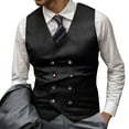 thumbnail image 1 of Men's Slim Fit Suit Vest Double Formal Casual Business Wedding Groomsmen Tuxedo Dress Shawl Lapel Pure Color Men's Loose Fit Shirt Summer Oversized Button Tee, 1 of 4