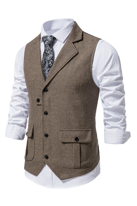 Men's Slim Fit Suits Vest Herringbone Tweed Vest Formal Vest Dress Western British Wedding Wasitcoat Business Groom's Wear Suit for Wedding Groomsmen