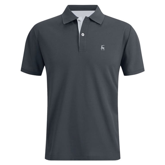 Men's Slim Fit Summer Polo Shirt – Contrast Placket Deer Embroidered Top in S-6XL, Breathable Casual Short Sleeve Shirt for Daily Wear