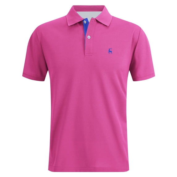 Men's Slim Fit Summer Polo Shirt – Contrast Placket Deer Embroidered Top in S-6XL, Breathable Casual Short Sleeve Shirt for Daily Wear