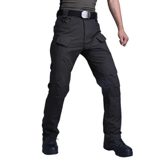 Men's Slim-Fit Tactical Work Pants with Multi-Pocket Design for Outdoor Training, Sports, and Casual Adventures (Durable & Functional),Black L