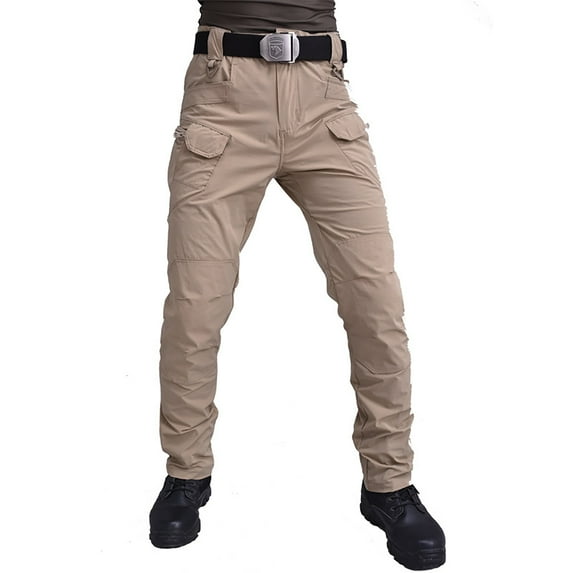 Men's Slim-Fit Tactical Work Pants with Multi-Pocket Design for Outdoor Training, Sports, and Casual Adventures (Durable & Functional),Khaki L