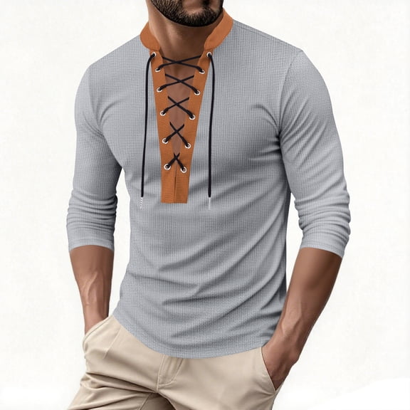 Men's Slim Fit Thermal Long Sleeve T-Shirt with Waffle Texture, Lightweight Stretch Pullover Tee Made from Spandex for Casual Fall Wear and Layering,Gray,M