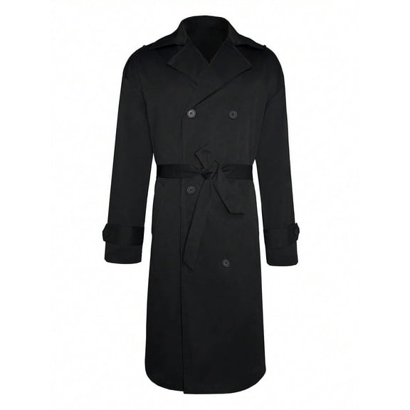 Men's Slim Fit Trench Coat Notched Collar Wool Blend Long Overcoat Double Breasted Winter Jacket with Pockets