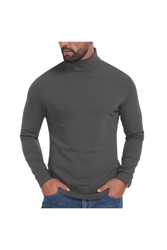 Men's Slim-Fit Turtleneck Long Sleeve Base Layer 2025 Trendy Elastic Fabric Warm Fitted Design Breathable Daily Wear Versatile Mens Top