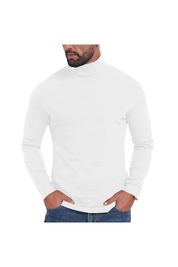 Men's Slim-Fit Turtleneck Long Sleeve Base Layer 2025 Trendy Elastic Fabric Warm Fitted Design Breathable Daily Wear Versatile Mens Top