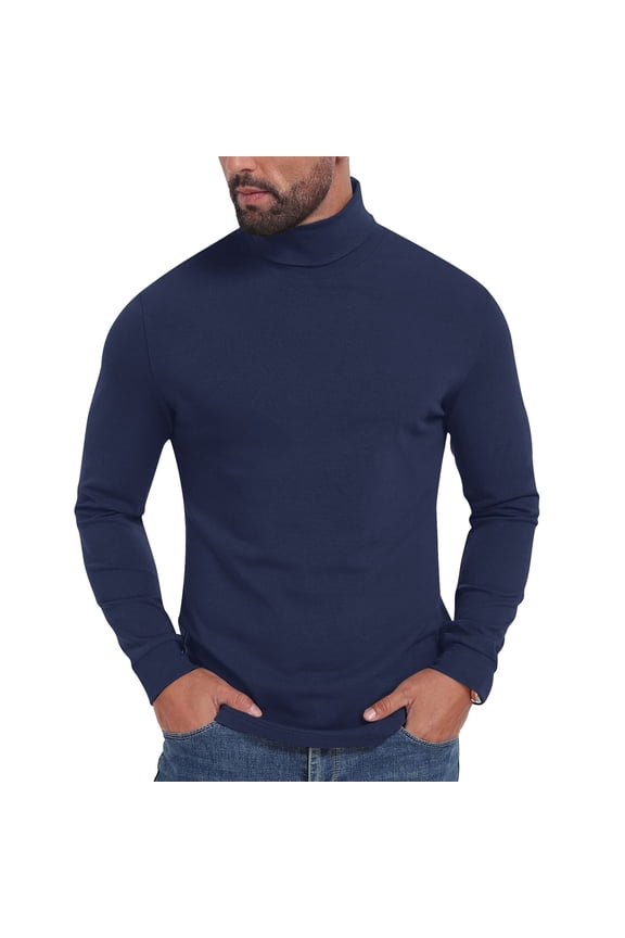 Men's Slim-Fit Turtleneck Long Sleeve Base Layer 2025 Trendy Elastic Fabric Warm Fitted Design Breathable Daily Wear Versatile Mens Top