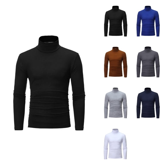 Men's Slim Fit Turtleneck Long Sleeve Blouse – Lightweight Stretch Solid Top for Layering, Casual Basic Pullover Sweater