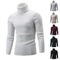 thumbnail image 1 of Men's Slim Fit Turtleneck Sweater Casual Knitted Twisted Pullover Solid Sweaters White 4XL, 1 of 4