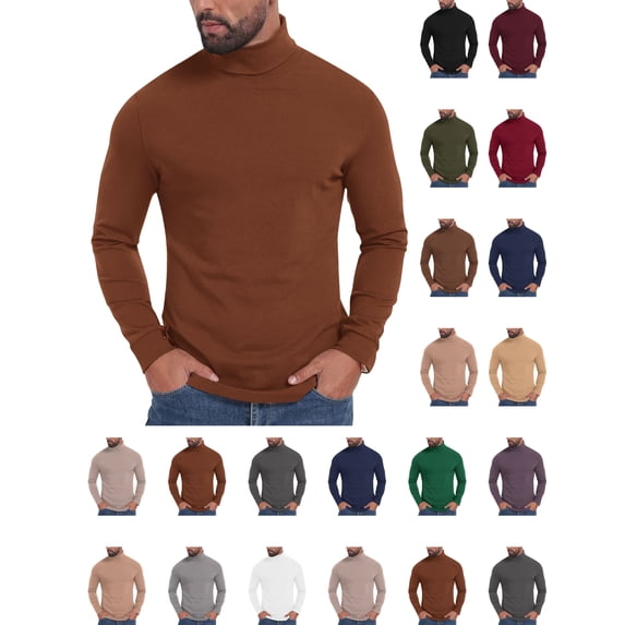 Men's Slim Fit Turtleneck Top Solid Color Elastic Turtleneck Long Sleeve Blouse Tops Soft Stretchy Breathable Base Layer for Men