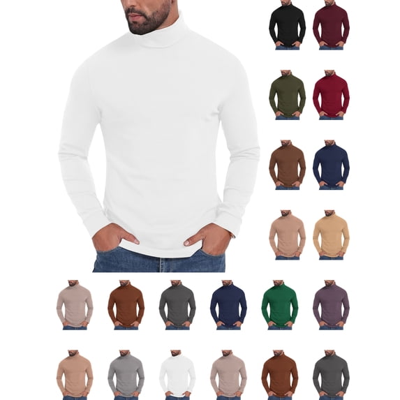 Men's Slim Fit Turtleneck Top Solid Color Elastic Turtleneck Long Sleeve Blouse Tops Soft Stretchy Breathable Base Layer for Men