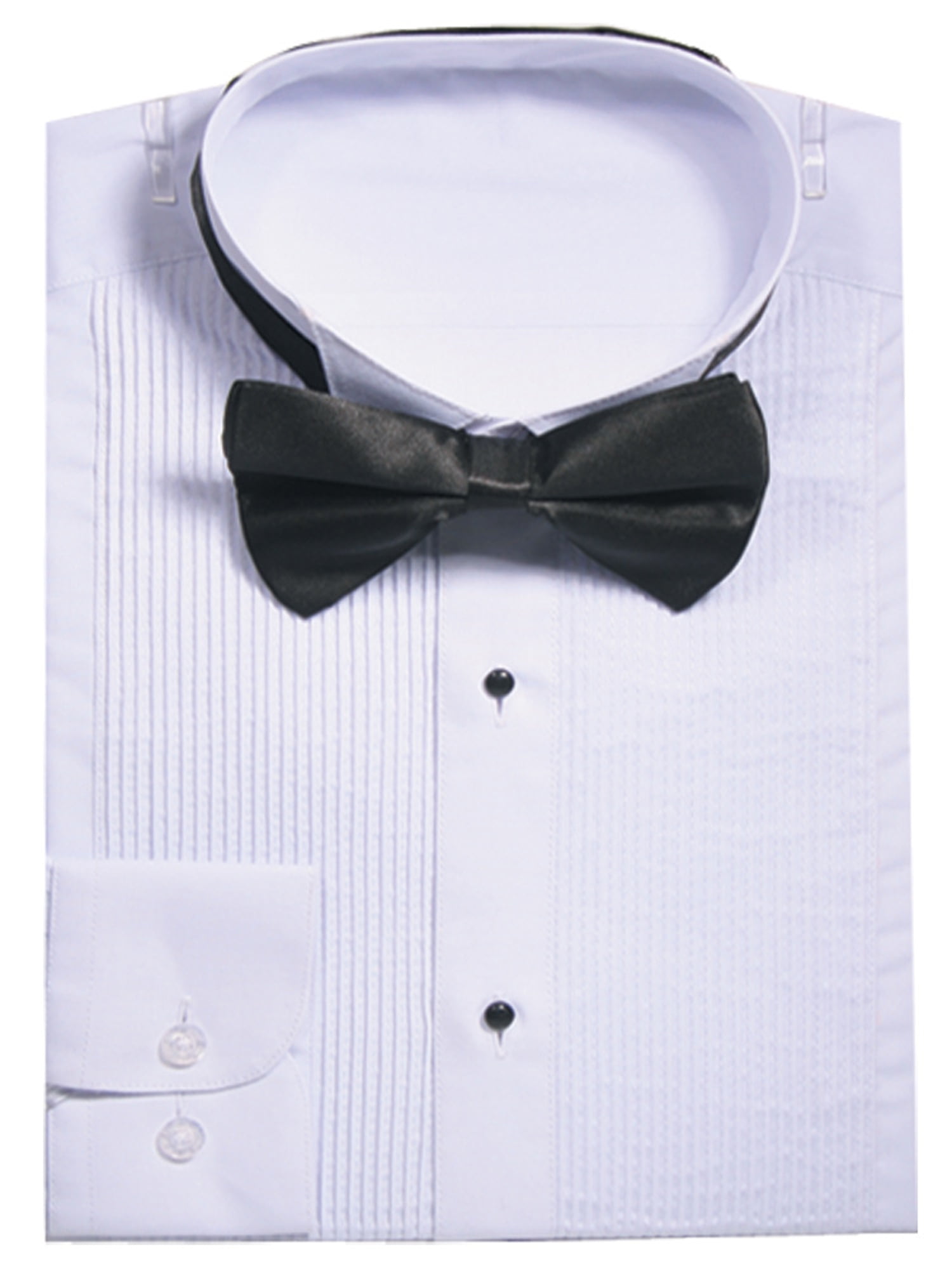Men's Slim Fit Tuxedo Dress Shirt with Black Bow Tie