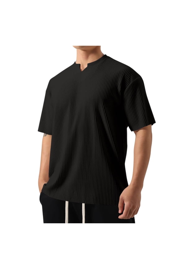 Men's Slim Fit V Neck Casual Shirt Short Sleeve Muscle Henley Shirt Fashion Business Tops