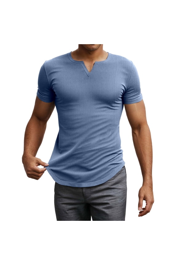 Men's Slim Fit V Neck T Shirt Casual Gym Workout Muscle Tee Breathable Soft Comfortable Summer Knit Stretch Shirt for Daily Wear