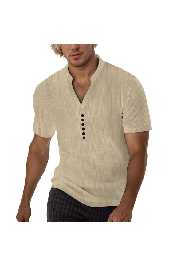 Men's Slim Fit V Neck T Shirt Casual Stretch Tee Summer Fashion Button Up Shirt for Gym Workout and Daily Wear Men's Loose Fit Shirt Summer Oversized Button Tee