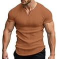 thumbnail image 1 of Men's Slim Fit V-Neck T-Shirt Short Sleeve Casual Summer Tee Elastic Comfortable Athletic Shirt for Daily Wear Men's Loose Fit Shirt Summer Oversized Button Tee, 1 of 9