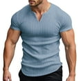 thumbnail image 1 of Men's Slim Fit V-Neck T Shirt Short Sleeve Casual Summer Tee Stretchy Comfortable Athletic Muscle Shirt for Daily Wear, 1 of 9