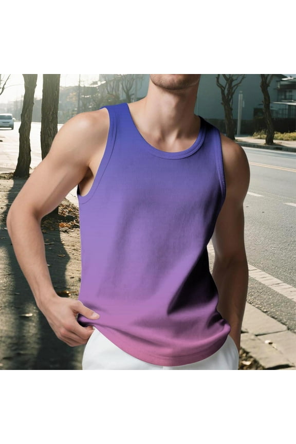 Men's Slim Fit Vertical Stripe Knit Tank Top for Fitness Sports and Casual Wear Crew Neck Sleeveless Breathable Polyester Shirt