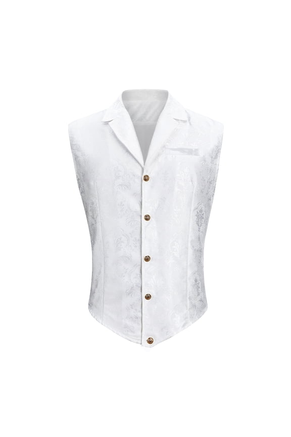 Men's Slim Fit Vest with Embroidered Paisley Design β Adjustable Waistcoat for Suits, Steampunk & Themed Attire White S