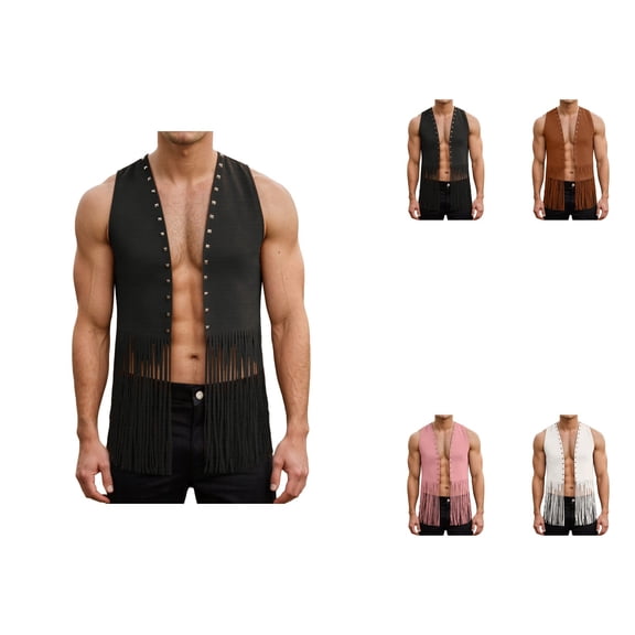 Men's Slim Fit Western Fringe Vest, Sleeveless Casual Outerwear for Spring Summer, Open Front Cowboy Style Tassel Jacket, Hippie Fashion for Daily Wear, Party, Wedding