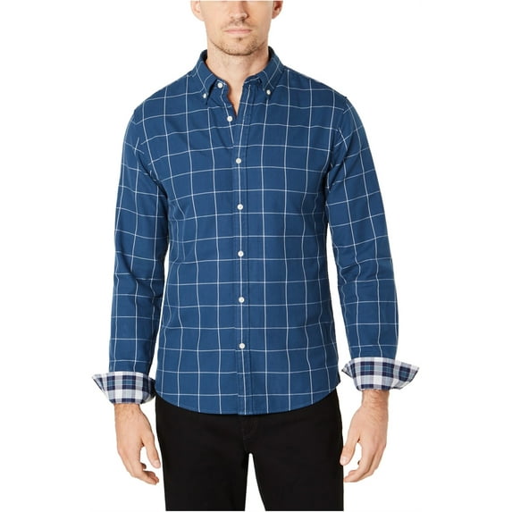 Men's Slim Fit Window Pane Long Sleeve Shirt Small