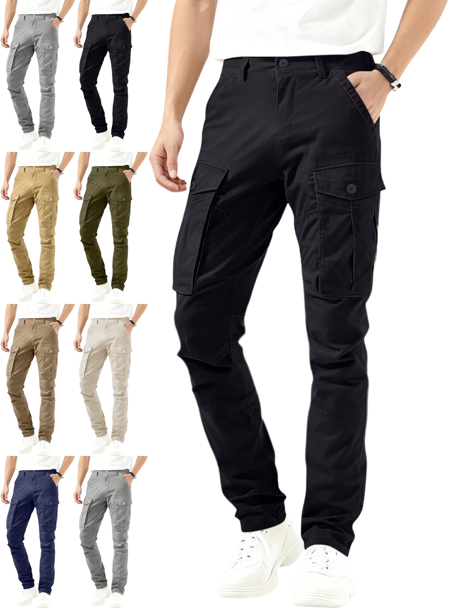 Work By Spring Formula Men's Slim Fit Work Pants Straight Leg Cargo Pockets Button Fly Zip Fly ...