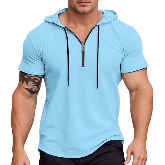 Men's Slim Fit Zip Up Hooded T Shirt Lightweight Casual Basic Tee for Daily Wear Outdoor Hiking Spring Summer Comfortable Pure Mens Summer Lightweight Pullover Tee Shirts