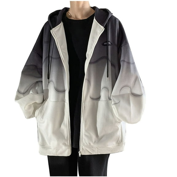 Men's Slim Fit Zipper Hooded Coat Long Sleeve Gradient Hooded Zipper Cardigan Workwear Windproof and Waterproof Sports Jacket Black S