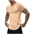 thumbnail image 1 of Men's Slim Fits T-Shirts Classic V-Neck Short Sleeve Textured Shirt Gym Workout Sport Tee Basic Tops,Khaki,XXL, 1 of 9