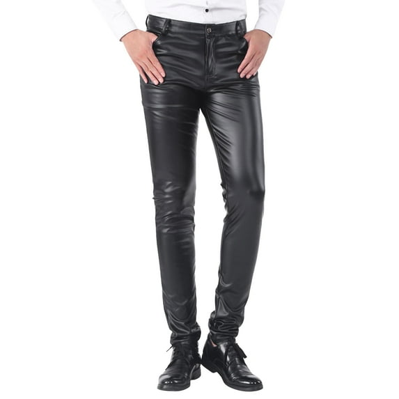 Men's Slim Fitting Leather Pants Leggings Solid Color Elastic Trend Motorcycle Leather Pants Outdoor Leisure Clothing Trousers