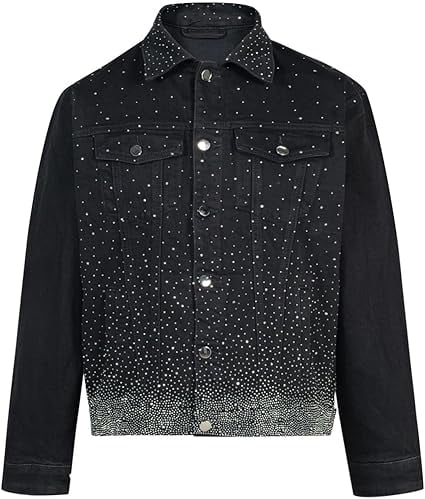 Men's Slim-Fitting Rhinestone Denim Jacket