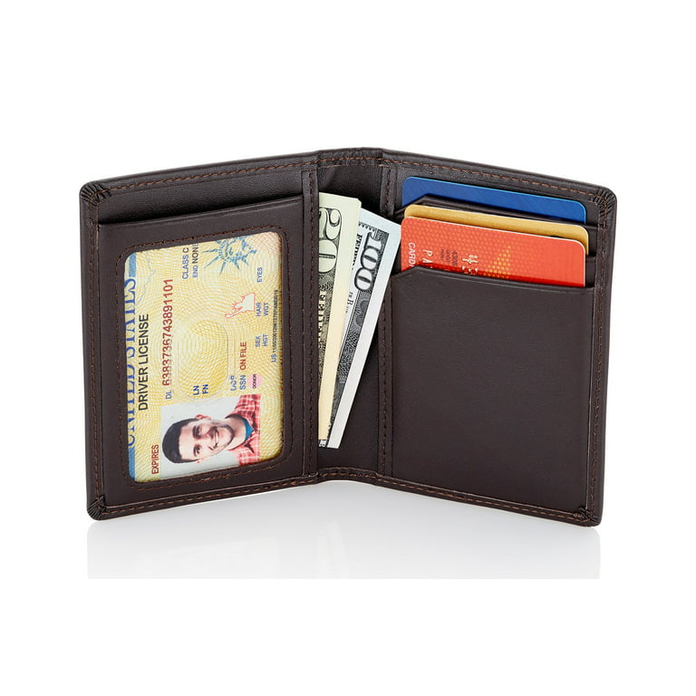 Real Leather Bifold Wallet for Men - Wallets with 9 Credit Cards 1 ID Window Slim Minimalist Front Pocket