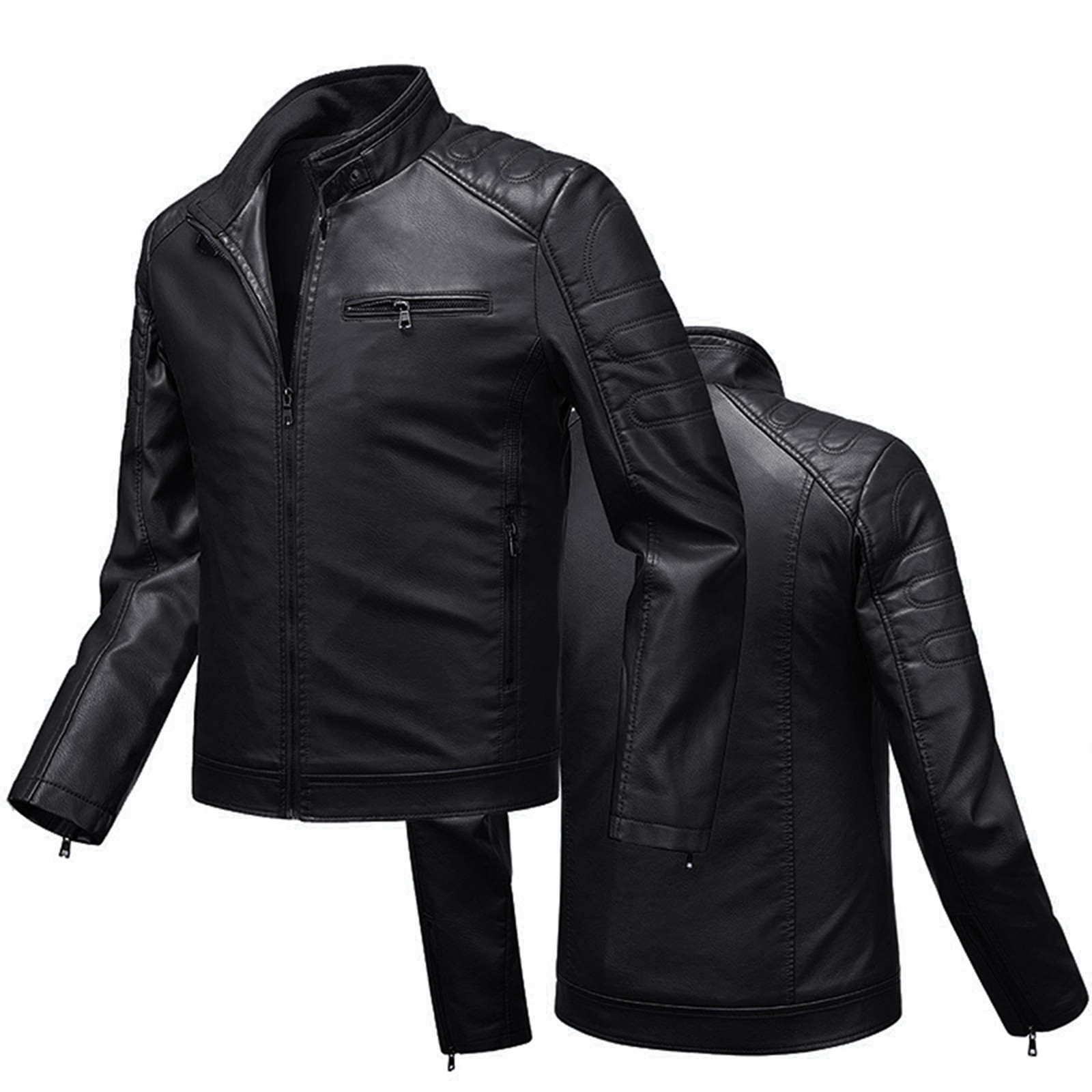 Men s Slim Jacket Thin Jacket Large Size Standing Collar Leather Jacket Walmart