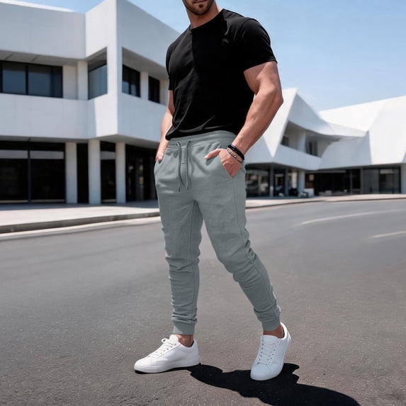 Men's Slim Jogger Pants Casual Tapered Drawstring Elastic Waist Jogging Sweatpants Running Exercise Gym Workout Athletic Pants with pockets Light Gray XL