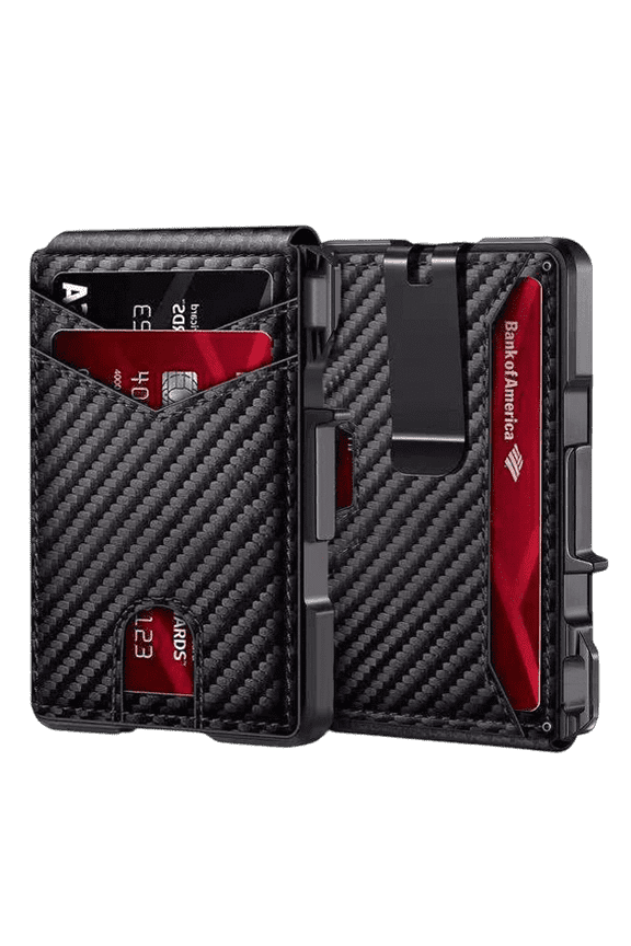 Men's Slim RFID Blocking Wallet Vintage Bifold Personalized Carbon Fiber Leather With Cash Clip Pop UP wallet Business Style Wallet for Men